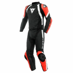 Dainese Avro 4 Leather 2Pcs Suit Black Matt Fluo Red White