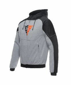 Dainese Daemon-X Safety Hoodie Full Zip Melange-Grau/Schwarz/Rot-Fluo