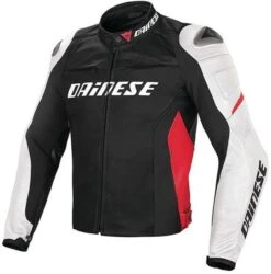 Dainese Racing D1 Leather Jacket Black White Red