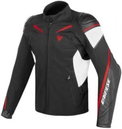 Dainese STREET MASTER Leather Jacket Black/White/Lava-Red