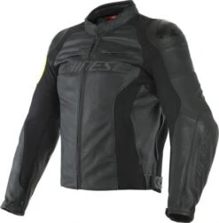 Dainese VR46 Pole Position Leather Jacket Black Yellow